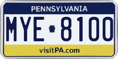 PA license plate MYE8100