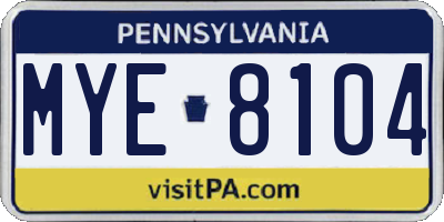 PA license plate MYE8104