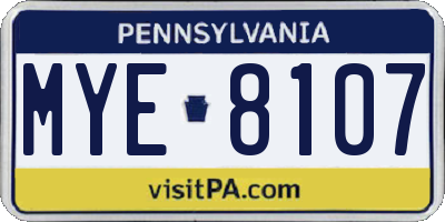PA license plate MYE8107