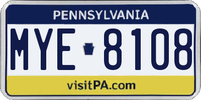 PA license plate MYE8108
