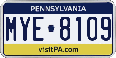 PA license plate MYE8109