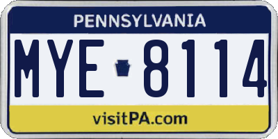 PA license plate MYE8114