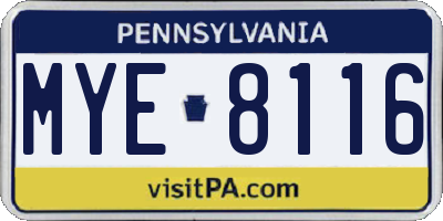 PA license plate MYE8116