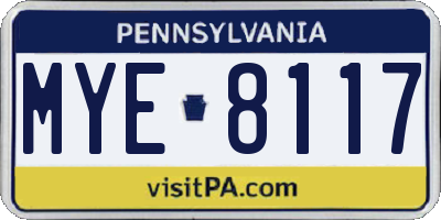PA license plate MYE8117