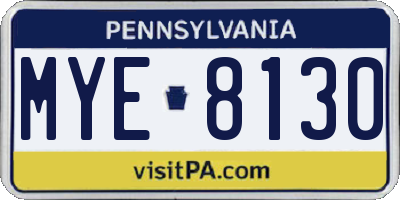 PA license plate MYE8130