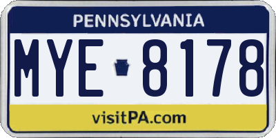 PA license plate MYE8178