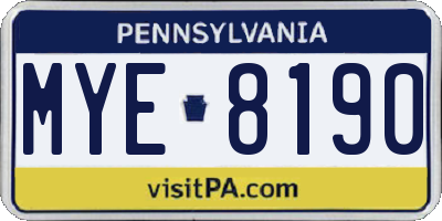 PA license plate MYE8190