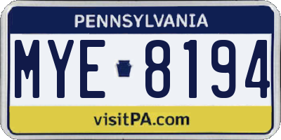 PA license plate MYE8194