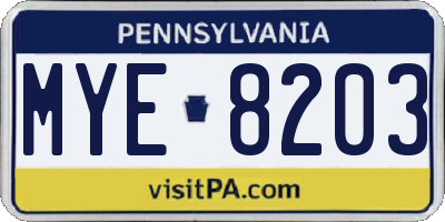 PA license plate MYE8203