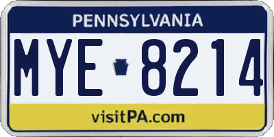 PA license plate MYE8214