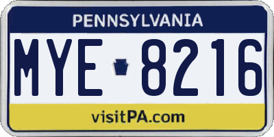 PA license plate MYE8216