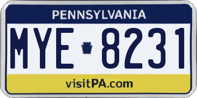 PA license plate MYE8231