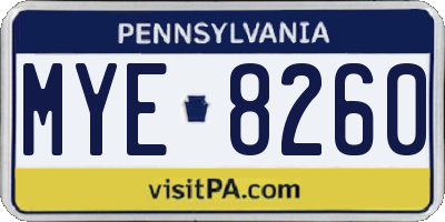 PA license plate MYE8260