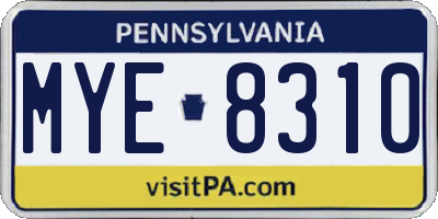PA license plate MYE8310