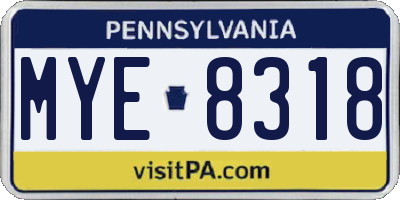 PA license plate MYE8318