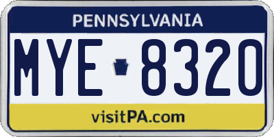 PA license plate MYE8320