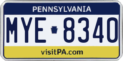 PA license plate MYE8340