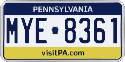 PA license plate MYE8361