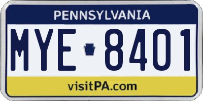 PA license plate MYE8401