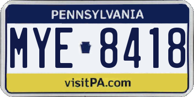 PA license plate MYE8418