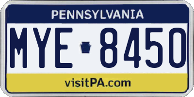 PA license plate MYE8450