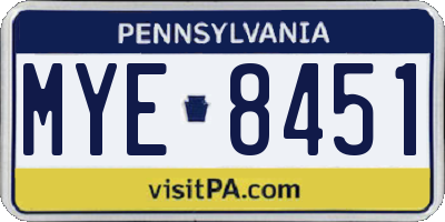 PA license plate MYE8451