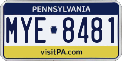 PA license plate MYE8481