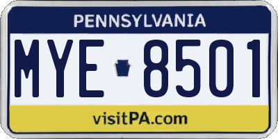 PA license plate MYE8501