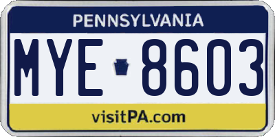 PA license plate MYE8603