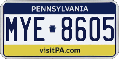 PA license plate MYE8605