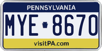 PA license plate MYE8670