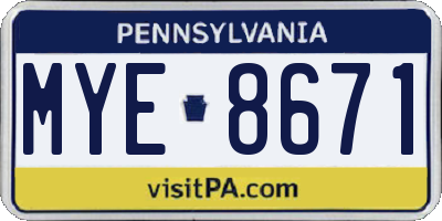 PA license plate MYE8671