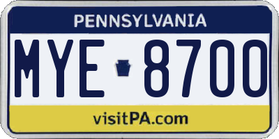 PA license plate MYE8700