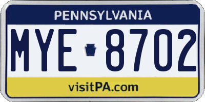 PA license plate MYE8702