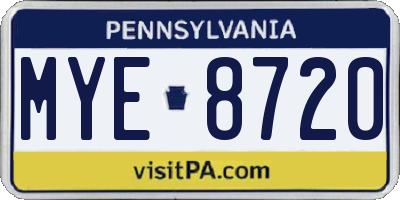 PA license plate MYE8720