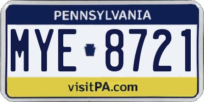 PA license plate MYE8721
