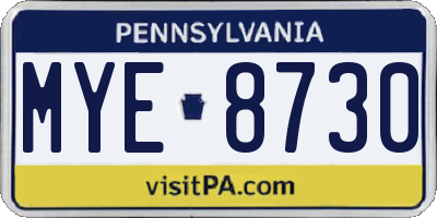 PA license plate MYE8730