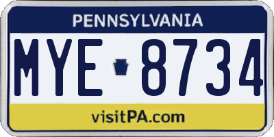 PA license plate MYE8734