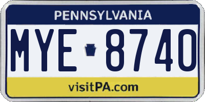 PA license plate MYE8740