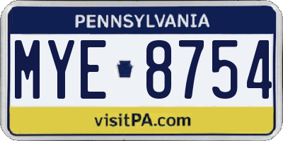 PA license plate MYE8754