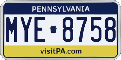 PA license plate MYE8758