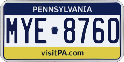 PA license plate MYE8760
