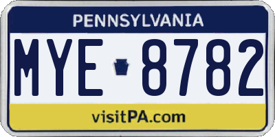 PA license plate MYE8782