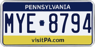 PA license plate MYE8794