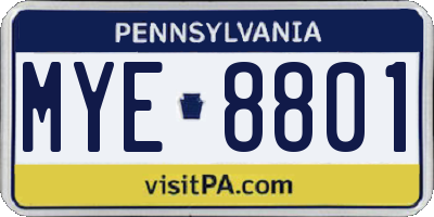 PA license plate MYE8801