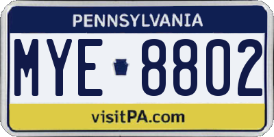 PA license plate MYE8802