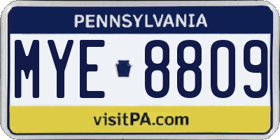 PA license plate MYE8809