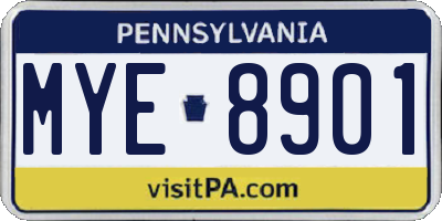 PA license plate MYE8901