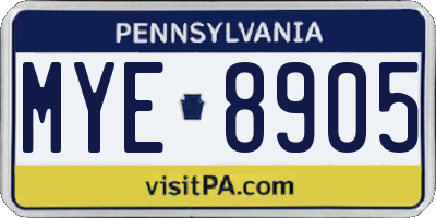 PA license plate MYE8905