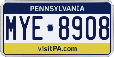 PA license plate MYE8908